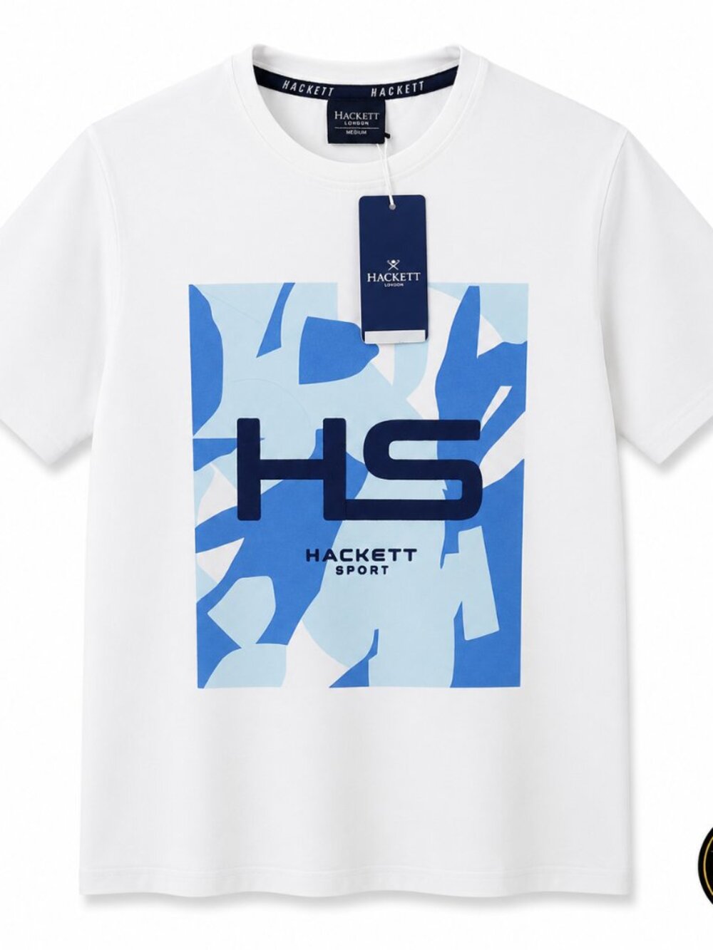 Hackett London Men’s White Graphic T-Shirt NWT | HS Sport Blue Logo Tee Descrip